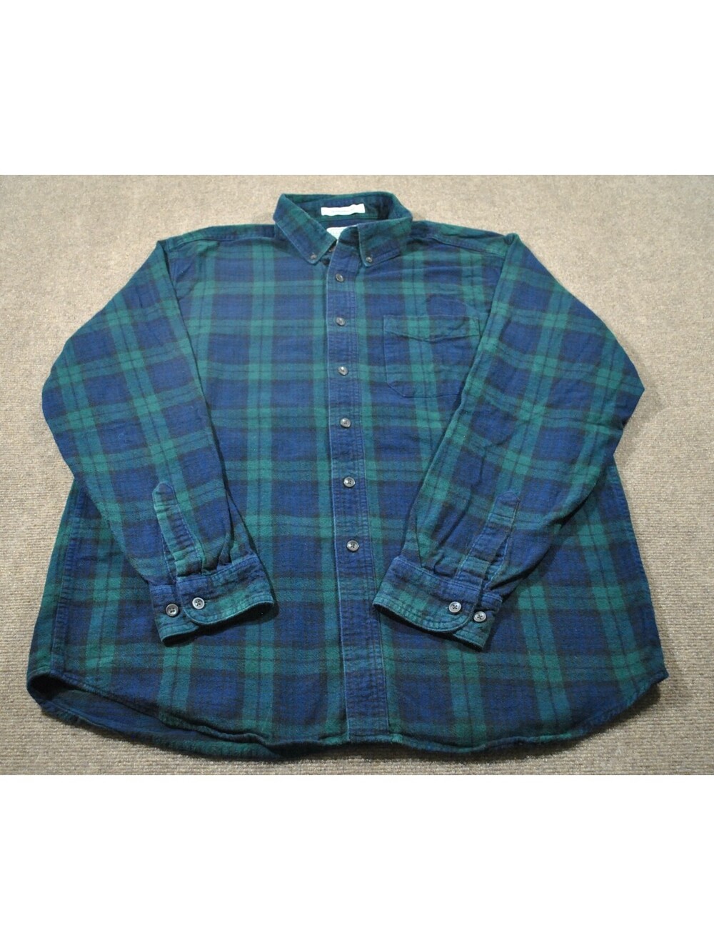 L.L. Bean Outdoors Plaid Green Blue Mens Button Casual Dress Flannel Shirt Large
